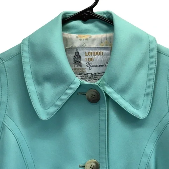 London Fog Vintage Aqua Blue/Green Trench Raincoat. Size 8R - Picture 5 of 16